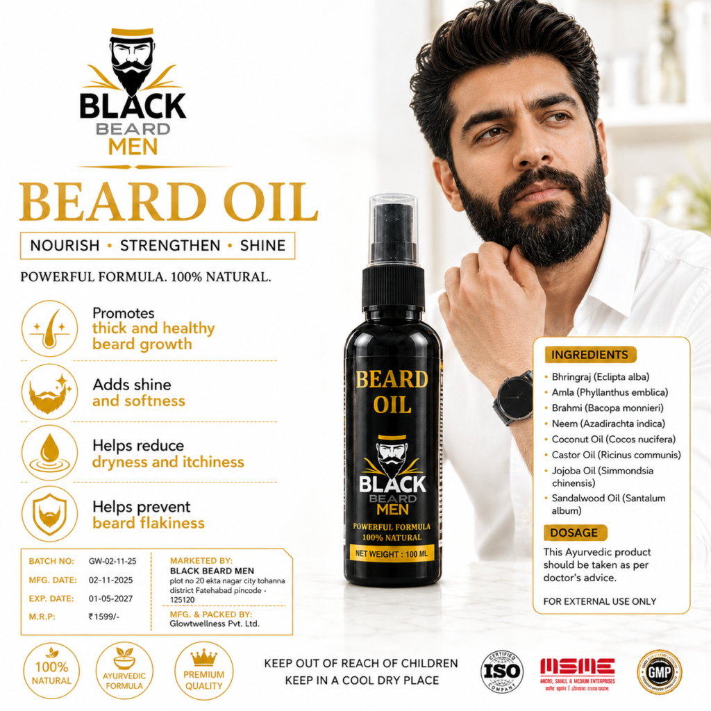Black Beard Men Beard Oil | Ayurvedic Beard Care & Grooming Oil | 100ml