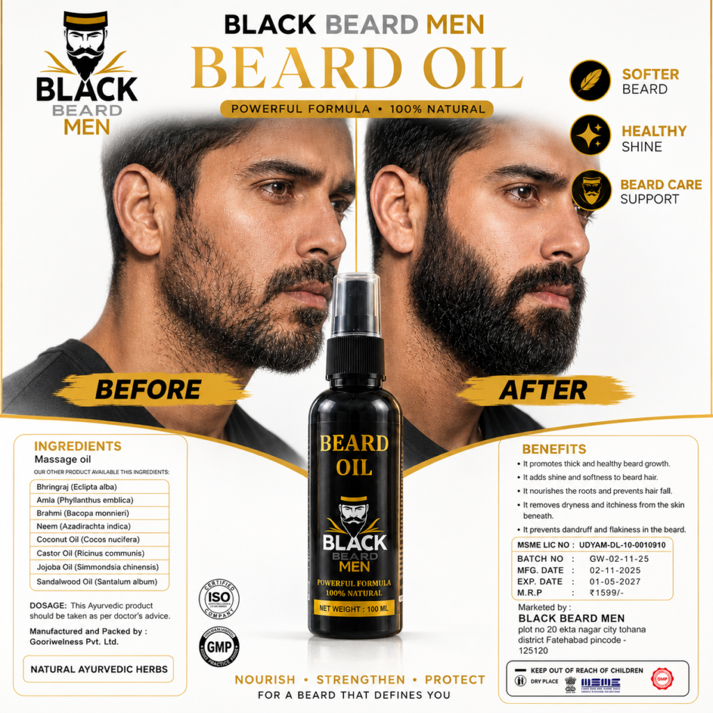Black Beard Men Beard Oil | Ayurvedic Beard Care & Grooming Oil | 100ml