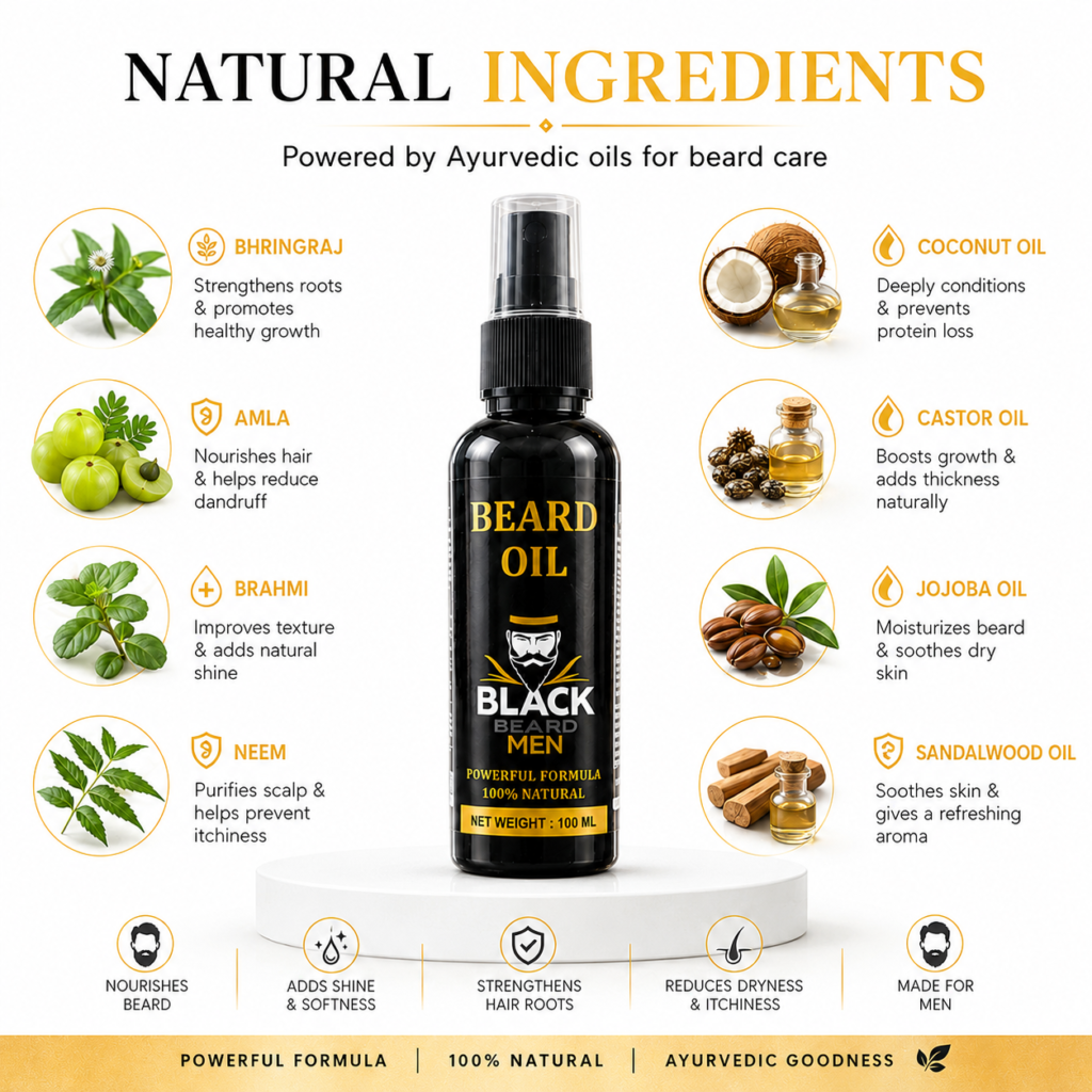 Black Beard Men Beard Oil | Ayurvedic Beard Care & Grooming Oil | 100ml