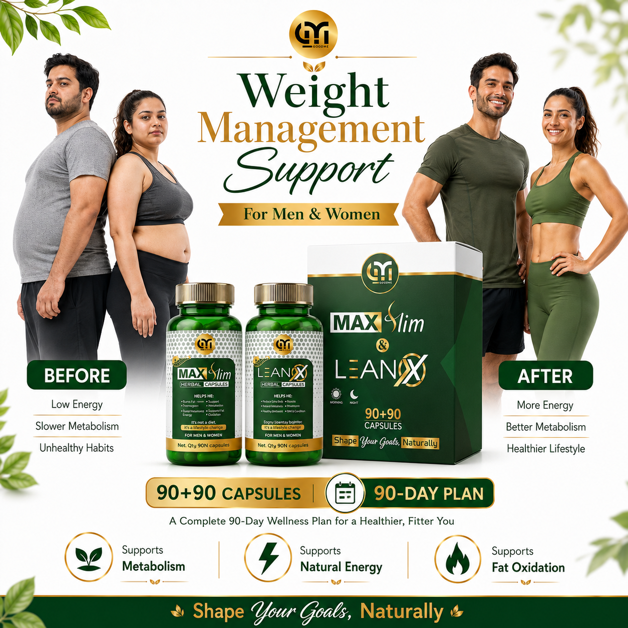 MAX Slim & LEAN X Herbal Capsules Combo | Before After Poster