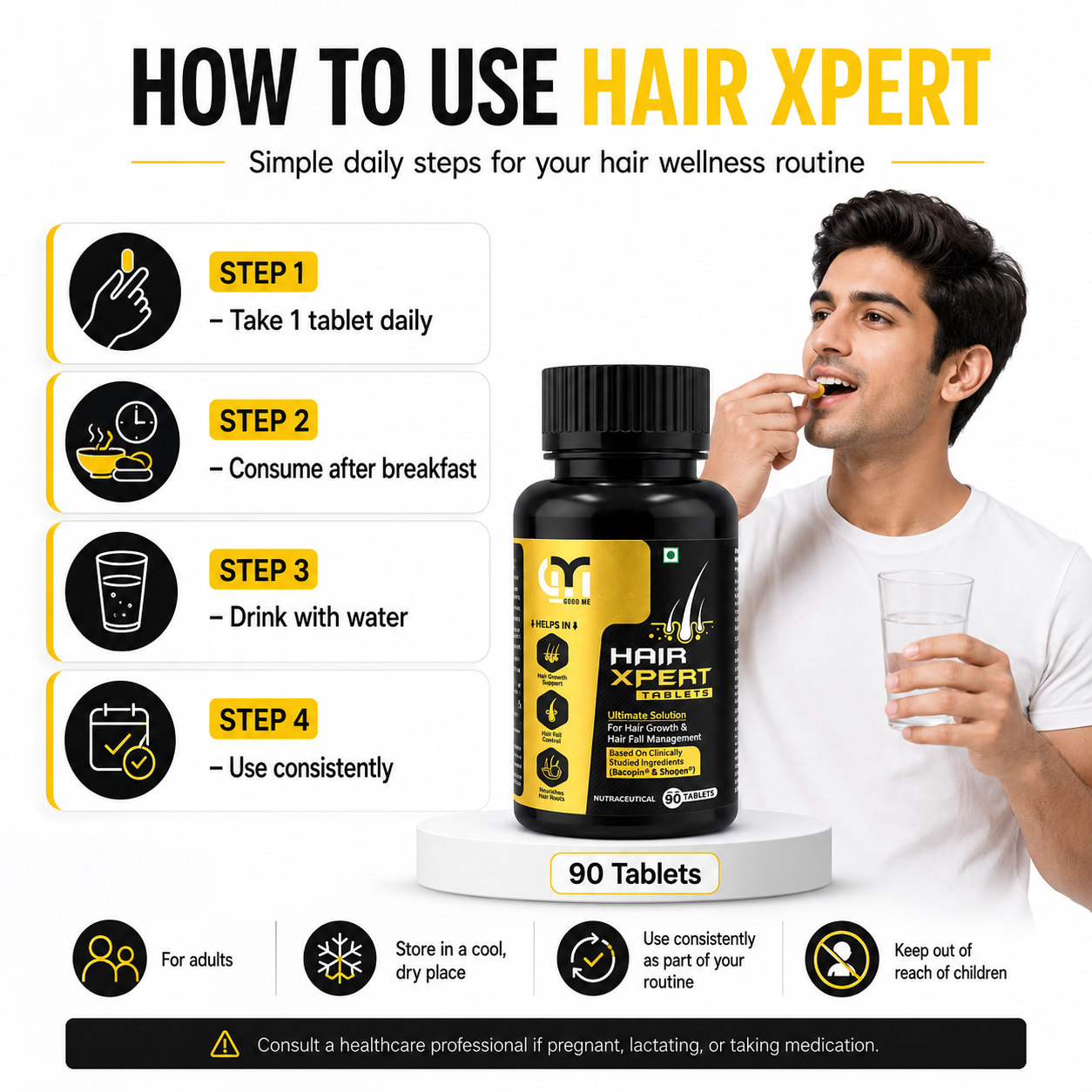 Good Me Hair Xpert Tablets | Hair Growth & Hair Fall Management Support | 90 Tablets poster 3