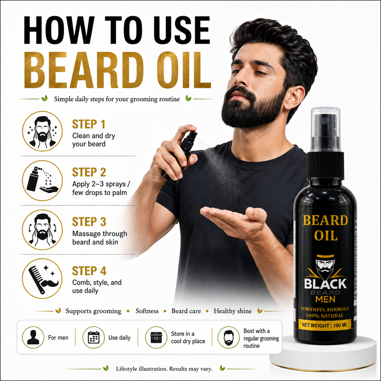Black Beard Men Beard Oil | Ayurvedic Beard Care & Grooming Oil | 100ml poster 3